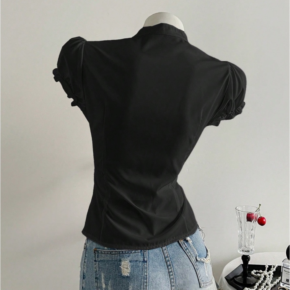 Black Ruffled Button-Up Blouse - Picture 2 of 2